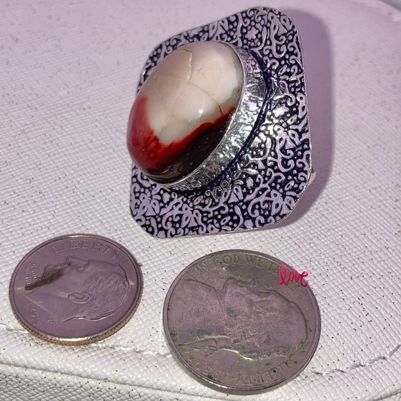 Mookaite Jasper Gemstone Handmade Halo Ring - Picture 4 of 5